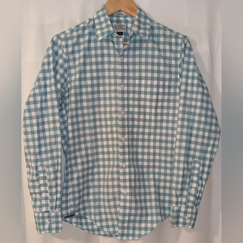 J.Crew - Secret Wash Shirt - Light Turquoise Gingham - Lightly Used - Picture 3 of 6